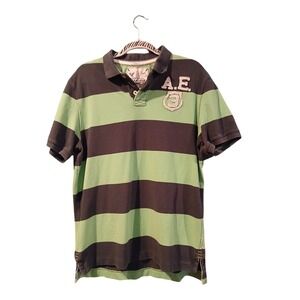 SOLD SOLD XL Vintage Fit Striped Polo Shirt Green Spellout Y2k